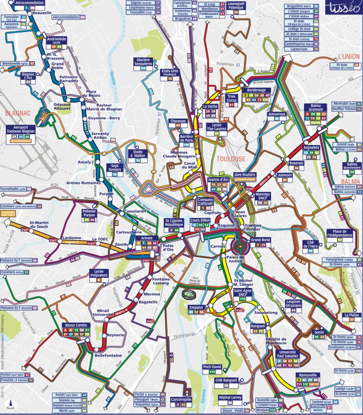 Toulouse bus roete kaart