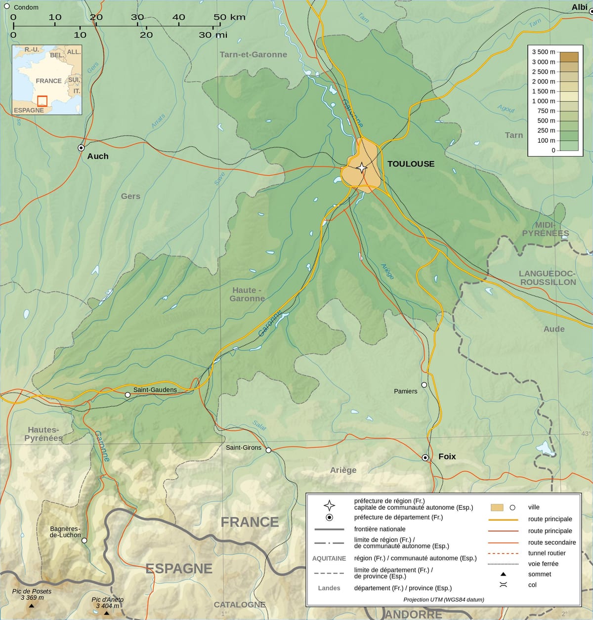 topografiese kaart van Toulouse